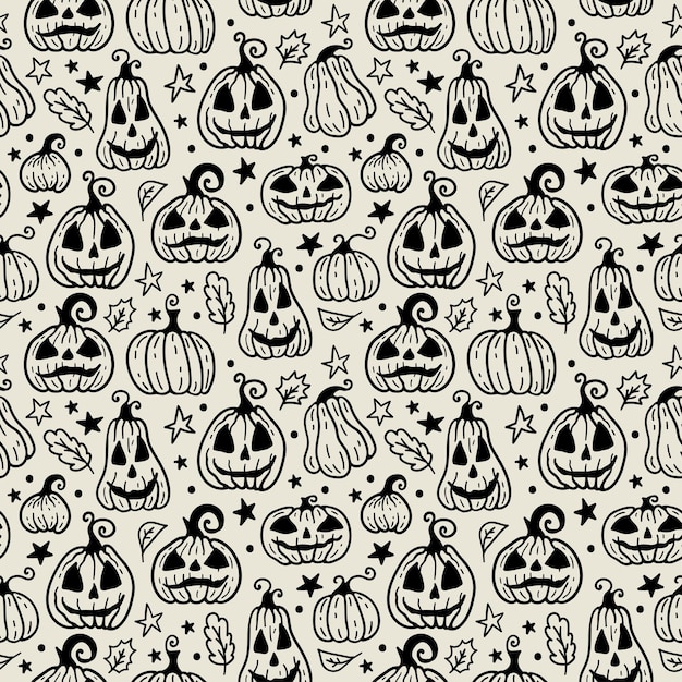 Vector vector seamless pattern with halloween doodle pumpkin on light background