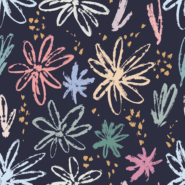 Vector seamless pattern with hand drawing wild flowers, colorful botanical illustration, floral elements, hand drawn repeatable background. artistic backdrop.