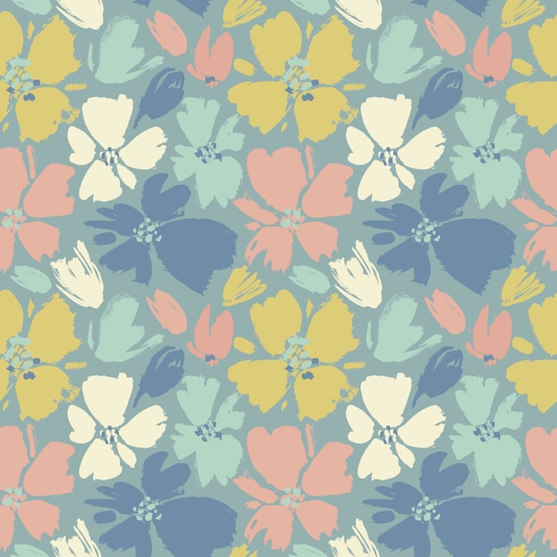 Vector seamless pattern with hand drawing wild flowers, colorful botanical