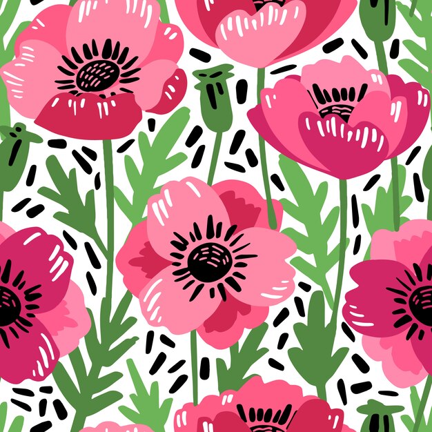 Vector vector seamless pattern with hand drawing wild flowers.