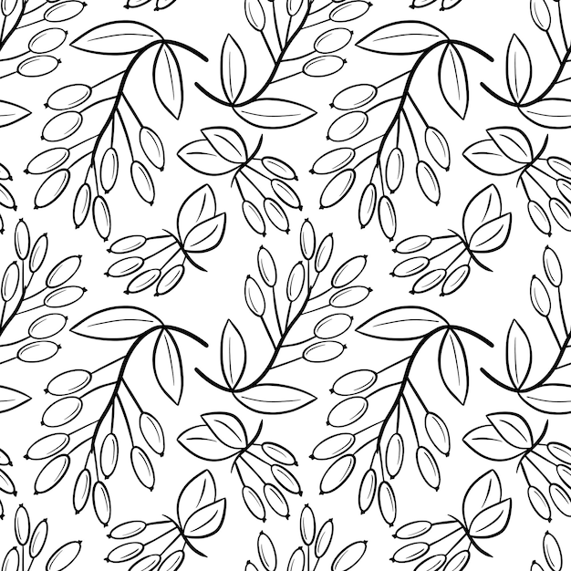 Vector seamless pattern with hand drawn barberry twigs