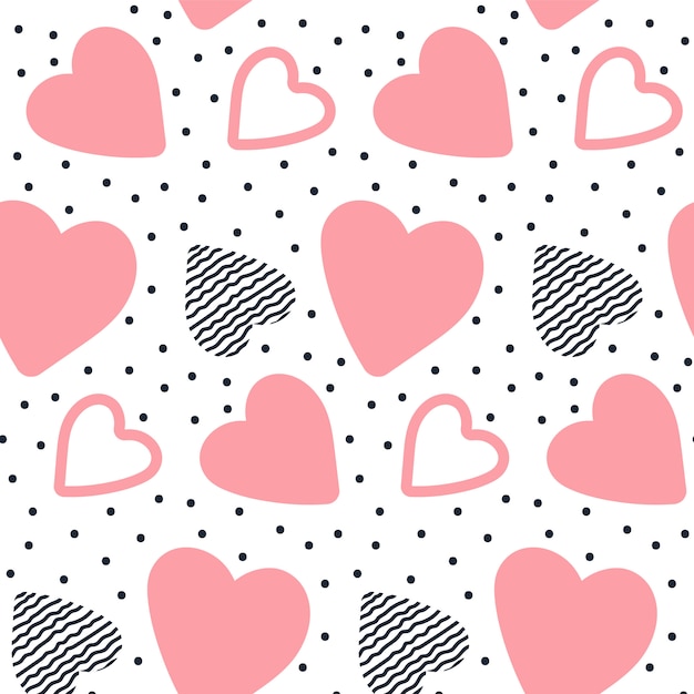 Vector vector seamless pattern with hand drawn hearts.