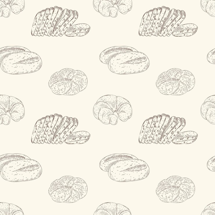 Vector vector seamless pattern with hand drawn outline different bread