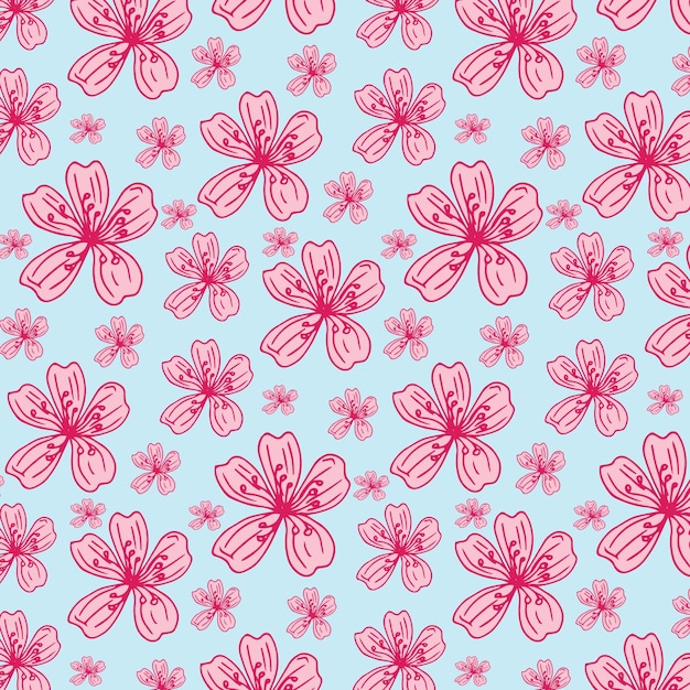 Vector seamless pattern with hand drawn sakura flowers.