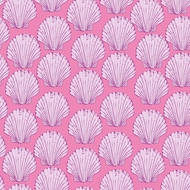 Vector seamless pattern with hand drawn scallop shells.