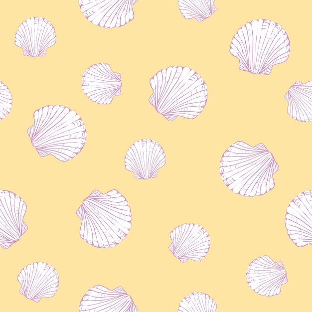 Vector seamless pattern with hand drawn scallop shells