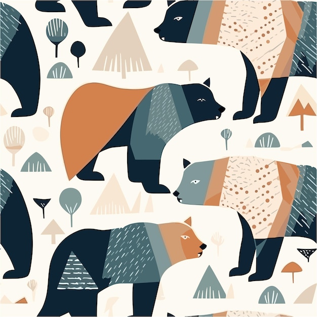 Vector seamless pattern with hand drawn wild forest bear