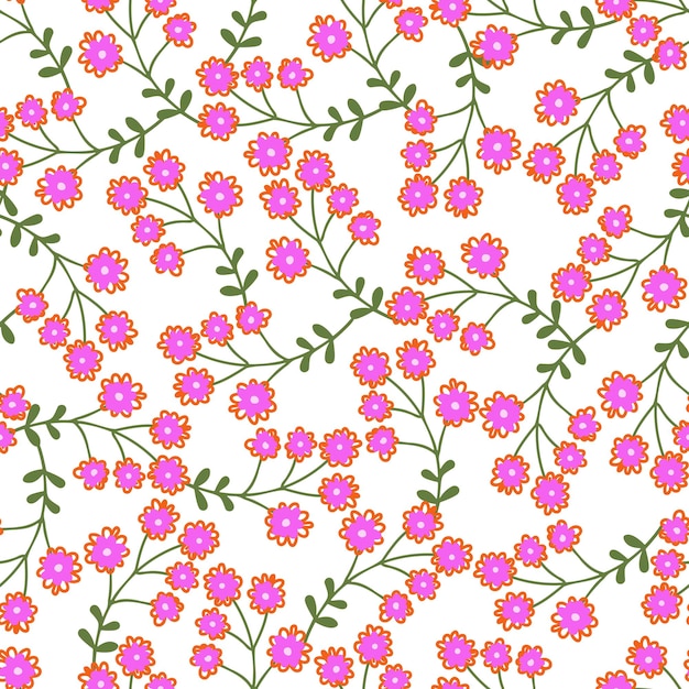 Vector seamless pattern with hand drawn wildflowers colorful botanical illustration