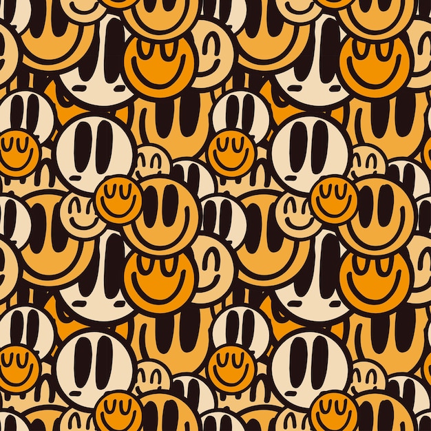 Vector seamless pattern with happy colorful emoticons A set of happy emoticons Vector illustration for children Suitable for fabric textiles gift items wallpaper for decoration