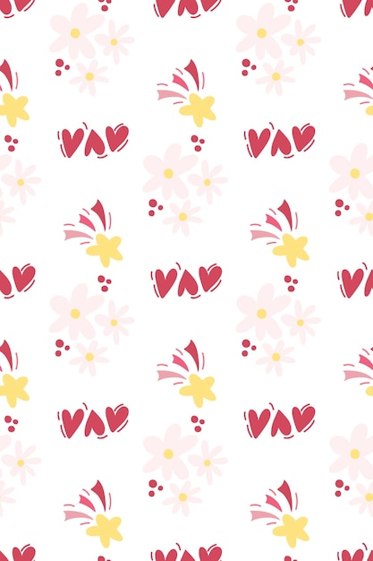Vector seamless pattern with hearts and flowers.