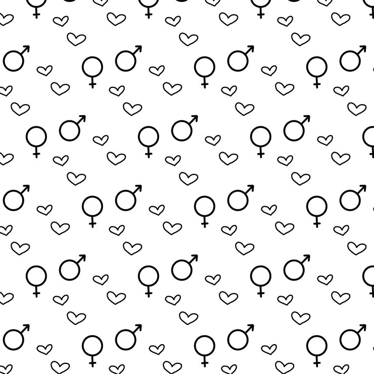 Vector seamless pattern with hearts and gender icons. Vector illustration