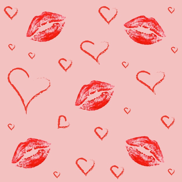 Vector seamless pattern with hearts and kisses