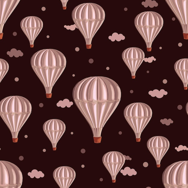 Vector seamless pattern with hot air balloon 3d in vintage style.
