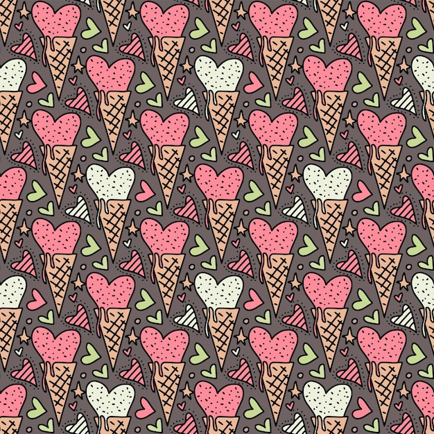 Vector seamless pattern with ice cream in the form of heart