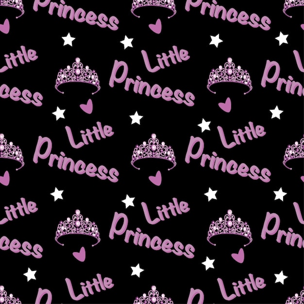 Vector seamless pattern with the image of a tiara and the inscription Little Princess