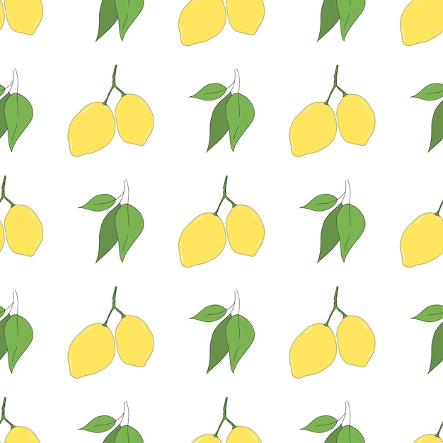 Vector seamless pattern with juicy lemons and leaves