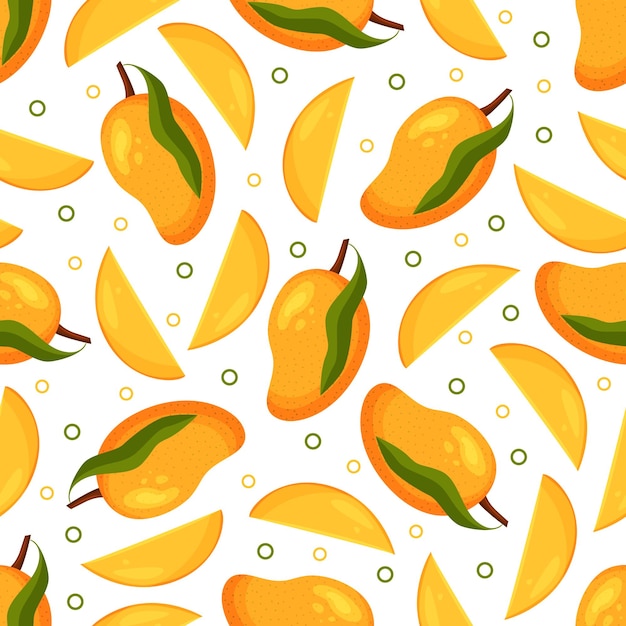 Vector seamless pattern with juicy ripe yellow mangoes