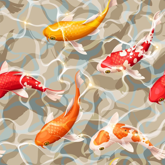 Vector seamless pattern with koi fish under a water