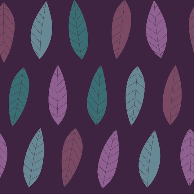 Vector seamless pattern with leaves  on dark background. Floral seamless pattern in scandinavian sty