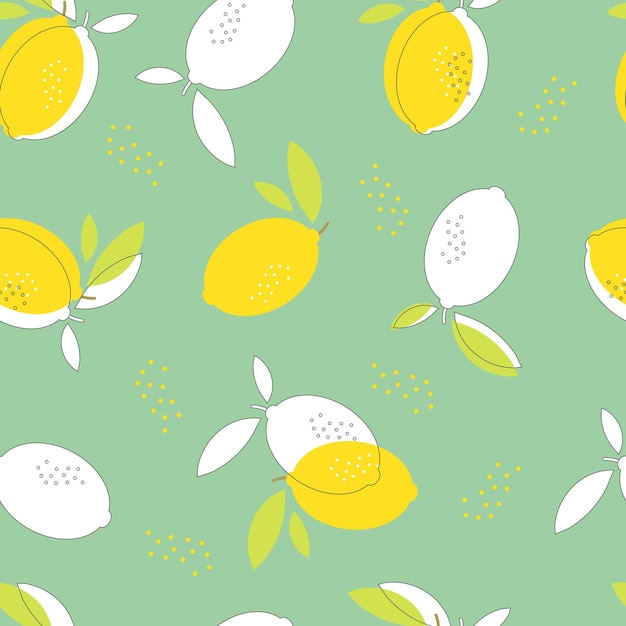 Vector seamless pattern with lemons and leaves for fabric or packaging