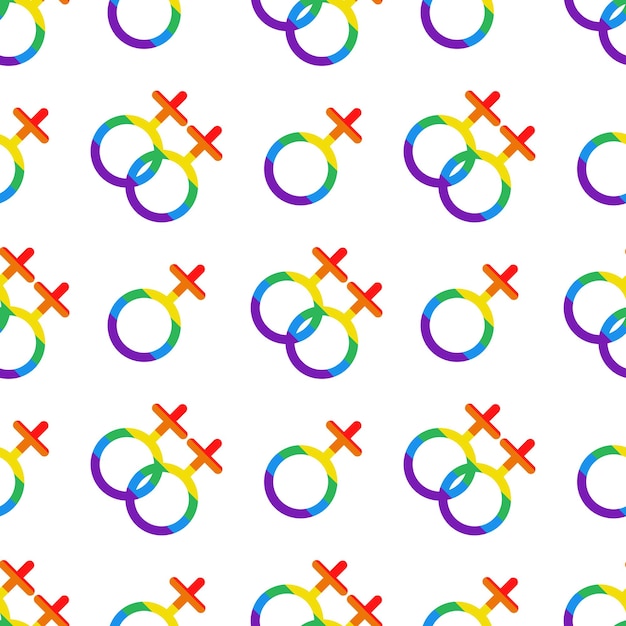 Vector seamless pattern with LGBT female symbols Venus signs in rainbow colors Pride month LGBTQ pattern