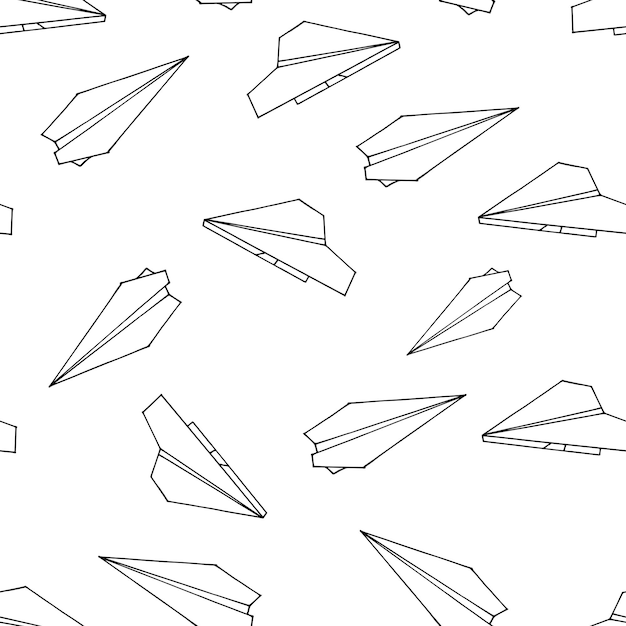 vector seamless pattern with line origami paper airplane