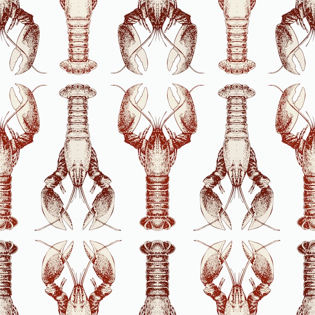 Vector vector seamless pattern with lobsters