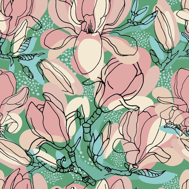 Vector seamless pattern with magnolias