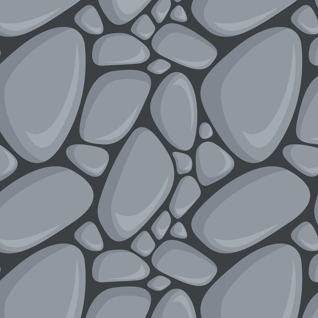 Vector vector seamless pattern with many dark grey flat smooth stones.