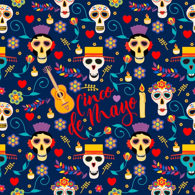 Vector seamless pattern with Mexico traditional celebration decor elements Good for packaging prints