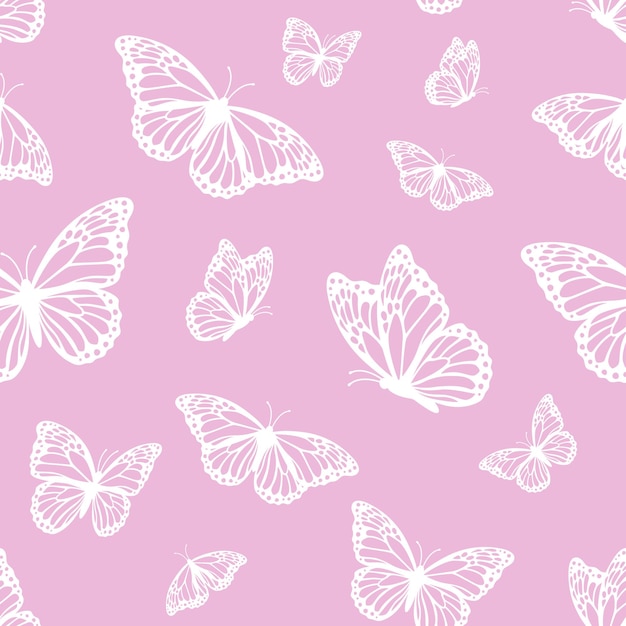 ピンクの背景のモナーク蝶とシームレスなパターン ベクトル