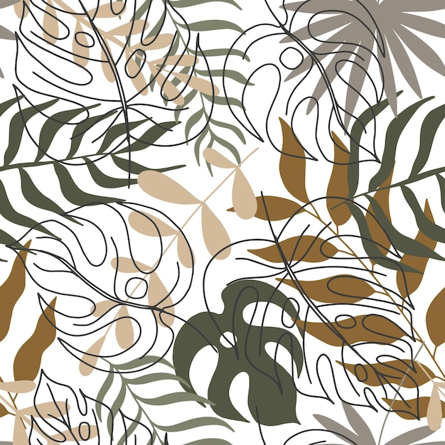 Vettore disegno senza cuciture vettoriale con monstera e foglie di palma