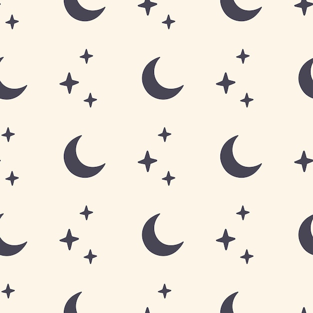 ベクトル ベージュ色の背景に月と星を持つベクターのシームレスなパターン 神秘的なプリント