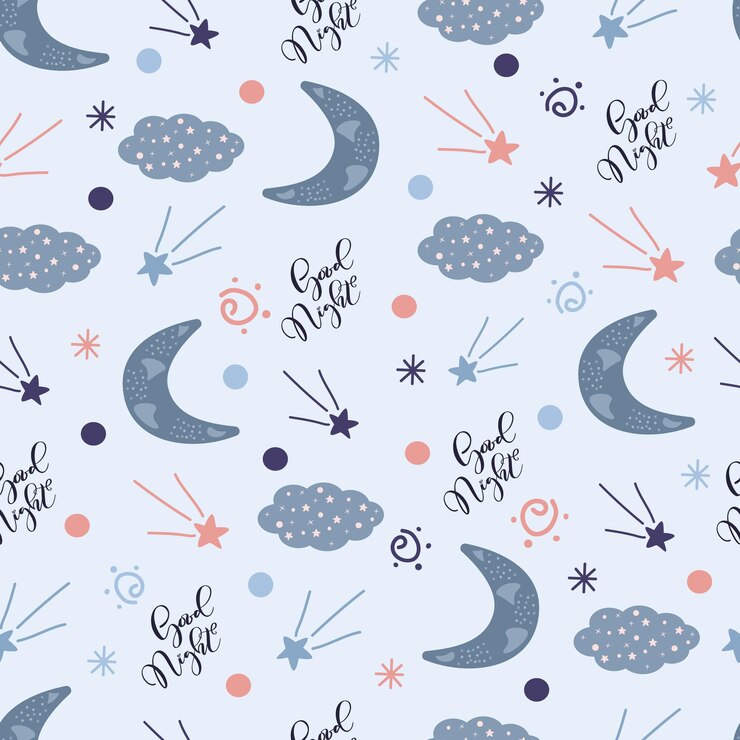 Vector vector seamless pattern with moon cloud and stars children vector illustration on a blue background