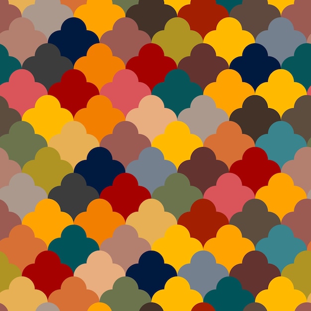 Vector seamless pattern with multicolored scales shingles print Geometric multicolored print