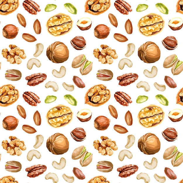 Vector seamless pattern with nut types