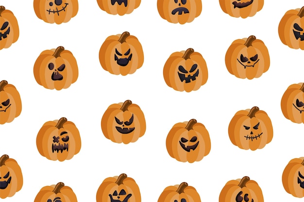 Vector seamless pattern with orange pumpkin for Halloween on a white background Vector illustration