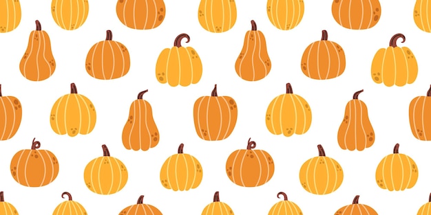 Vector seamless pattern with orange and yellow pumpkins Thanksgiving day background Autumn seamless pattern with cute pumpkins Fall print