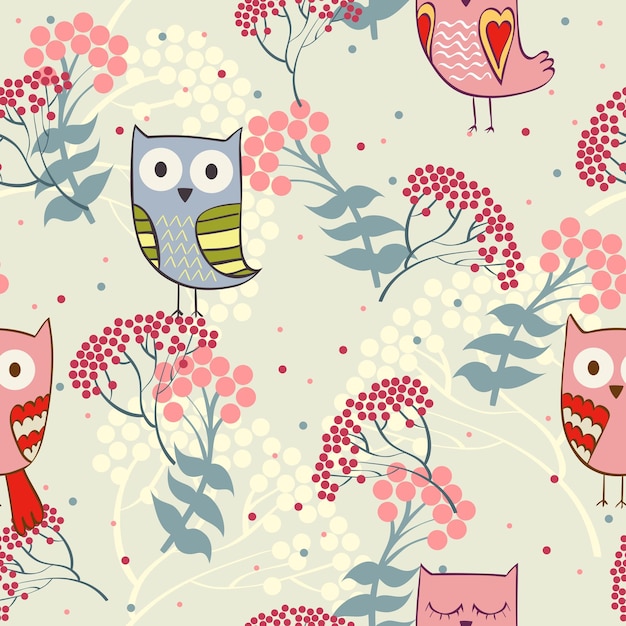 Vector seamless pattern with owls