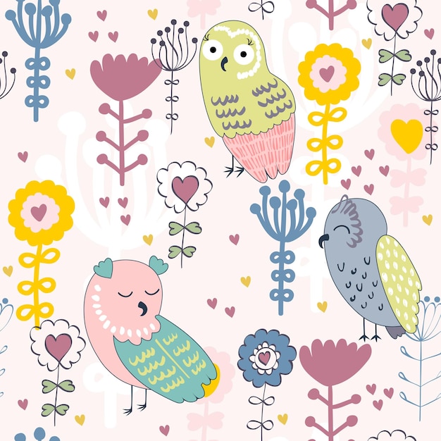 Vector seamless pattern with owls