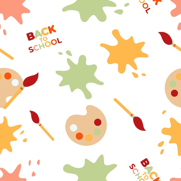 Vector seamless pattern with paint palette brushes and blot