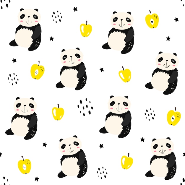 Vector seamless pattern with pandas