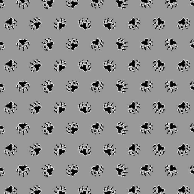 Vector vector seamless pattern with paw print on gray background animal print vector illustration