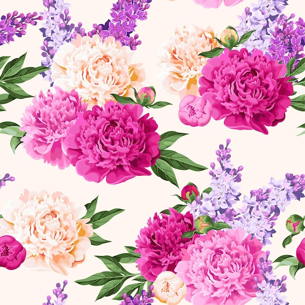 Vector seamless pattern with peony flower