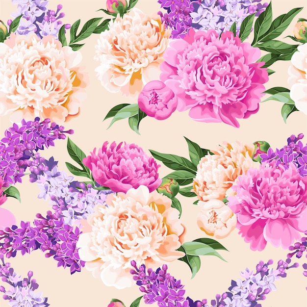 Vector seamless pattern with peony flower