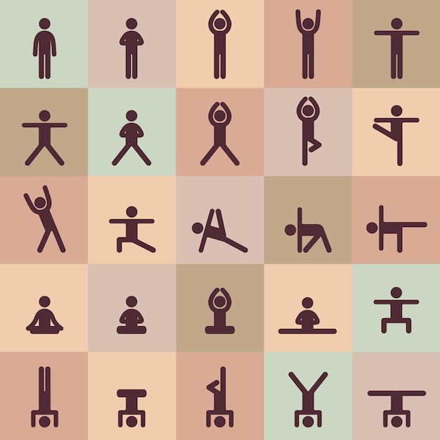 Vector vector seamless pattern with people in yoga asanas healthy lifestyle