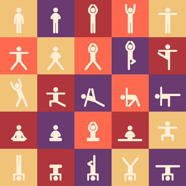 Vector vector seamless pattern with people in yoga asanas healthy lifestyle