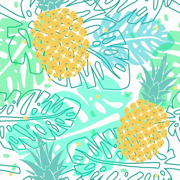 Vector vector seamless pattern with pineapples and palm leaves tropical summer pattern