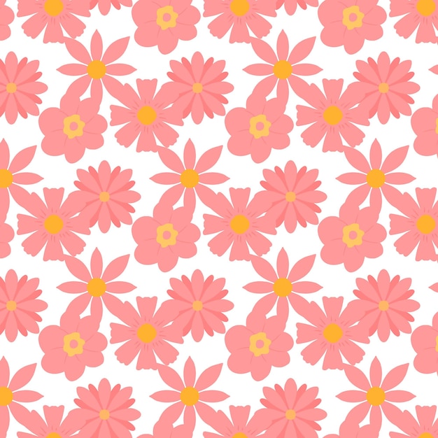 Vector seamless pattern with pink flowers