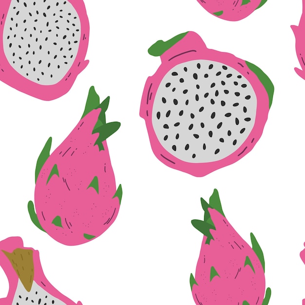 Vector seamless pattern with pink pitayas